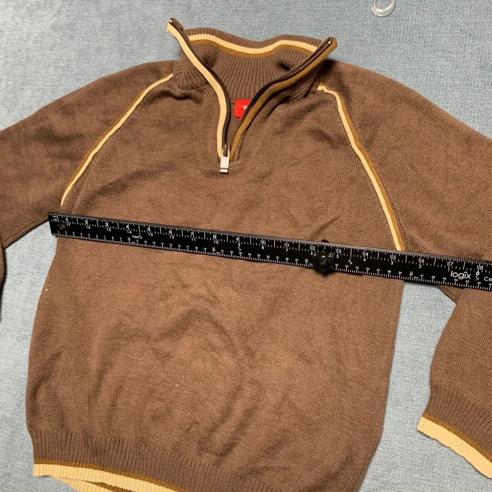 Mossimo Sweater Kids Medium Brown Contrast Piping Outdoor Workwear Quarter Zip